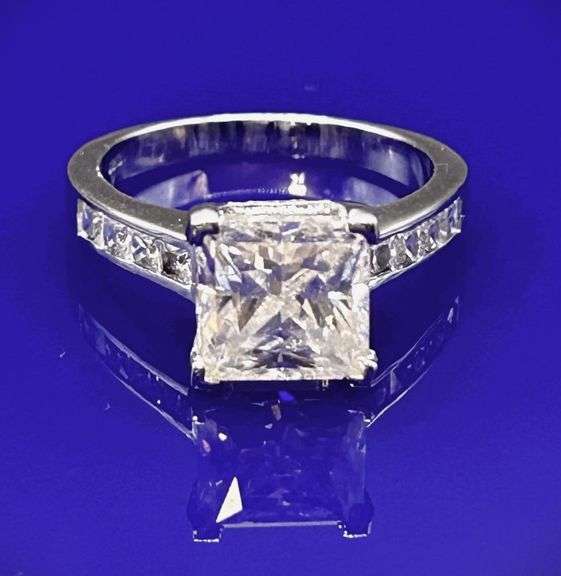 14 K White Gold Plated Huge 5 Ct Princess Cut Lab Simulated Diamond Ring