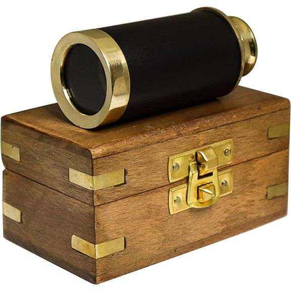 Vintage Brass Pirate Telescope with Wooden Box
