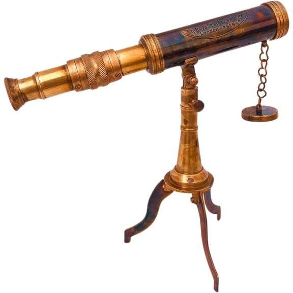 Vintage Nautical Brass Spyglass Telescope with Wooden Tripod Stand