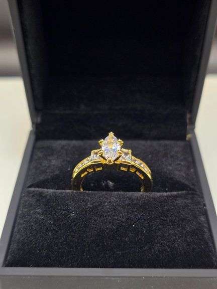 Ladies Sparklin14 Kt Tri-Layered Yellow Gold Plated Rare Marquis Cut Lab Simulated Diamond Ring