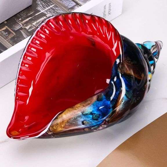 Hand Blown Red Glass Conch Figurine