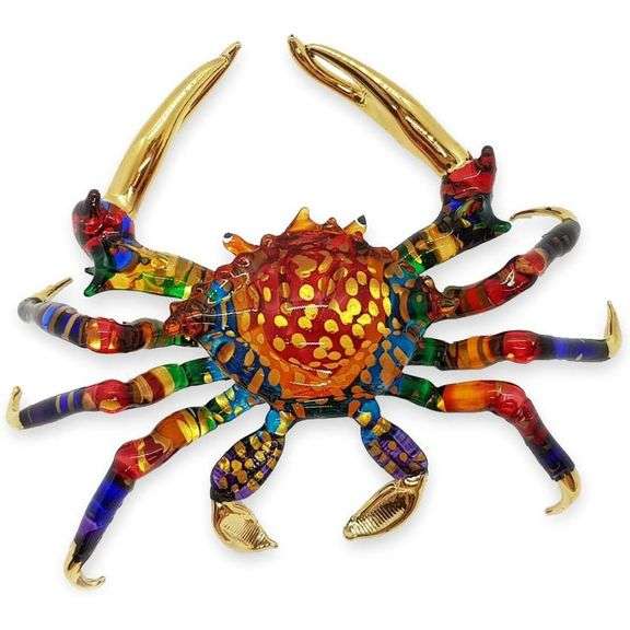 6" Long Multicolor Crab Blown Glass Figurine