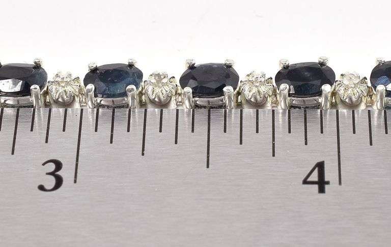 Blue Sapphire Gemstone and Diamond Bracelet in Sterling Silver