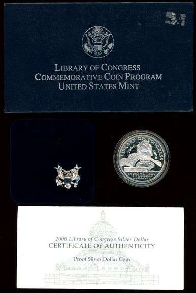 2 Different Proof Commemorative Silver Dollars w/Box & CoA: 2000 & 2002
