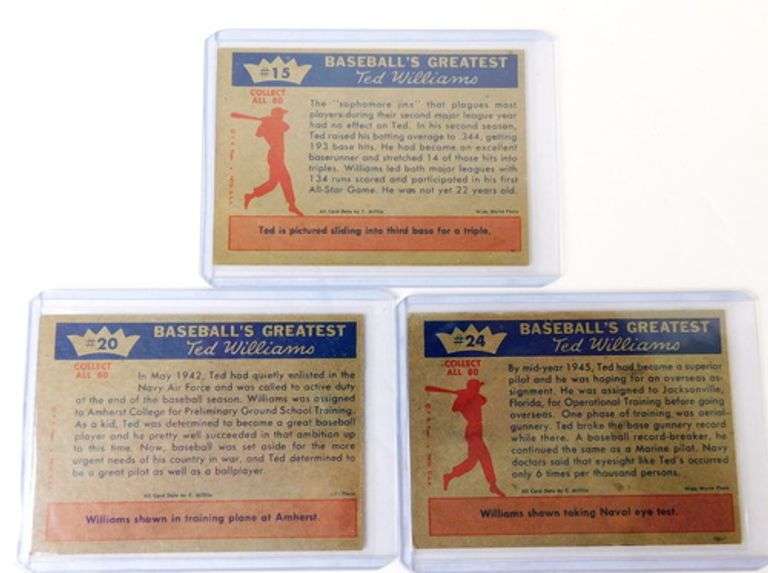 3 Ted Williams Fleer Baseball Cards