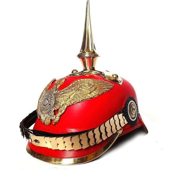 Red Leather German Pickelhaube Helmet