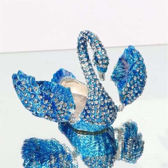 Blue Swan Trinket Box Hand-Painted Collectible Ring Holder