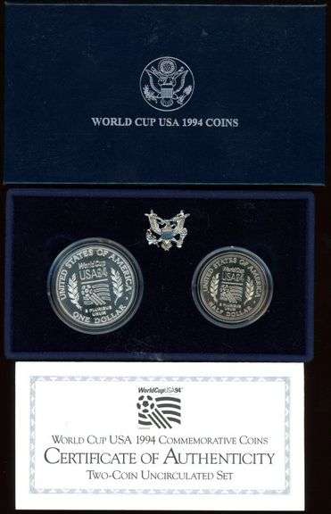 2 Different BU Commemorative Sets w/Box & CoA: 1993 Dollar & 1994 2-Piece