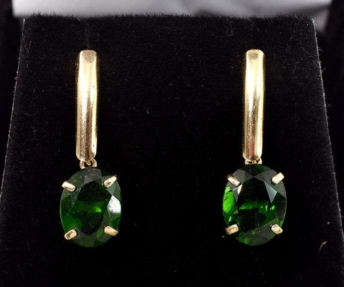 Amazing 10K Yellow Gold Emerald Gemstone Dangle Earrings