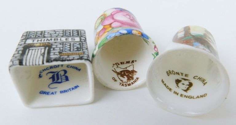 3 Fine Bone China Collectible Thimbles