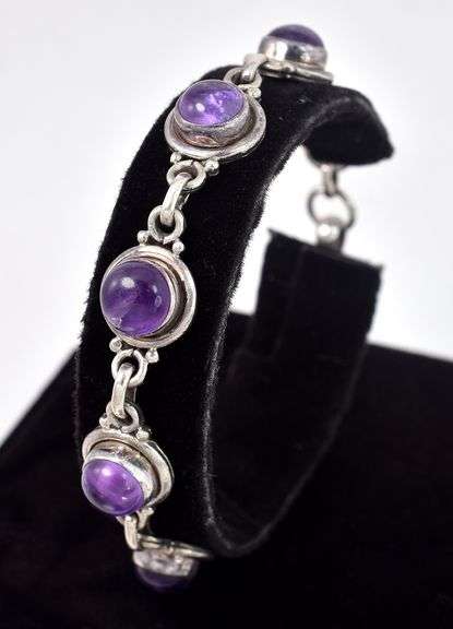 Amethyst Gemstone Chain Link Bracelet in Sterling Silver