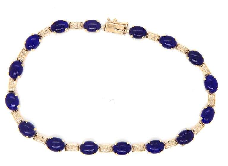 Set of Lapis Greek key earrings, necklace and bracelet