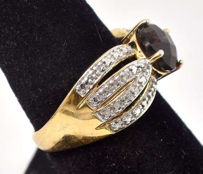 Vermeil Smokey Quartz Gemstone Ring in Sterling Silver