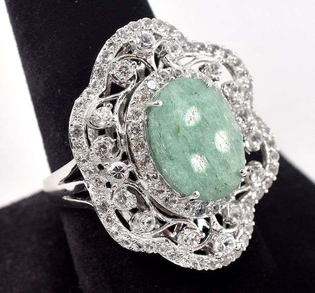 Beautiful 7.75CTW Emerald and White Sapphire Gemstone Ring in Sterling Silver