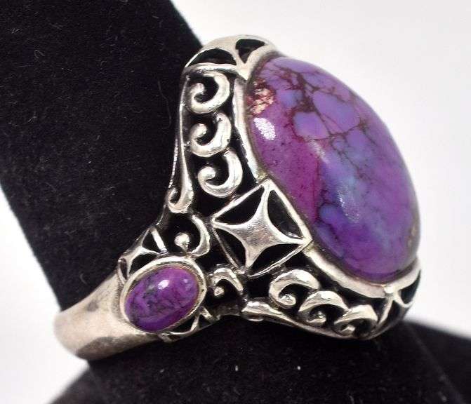 Purple Spiney Oyster Turquoise Gemstone Ring in Sterling Silver