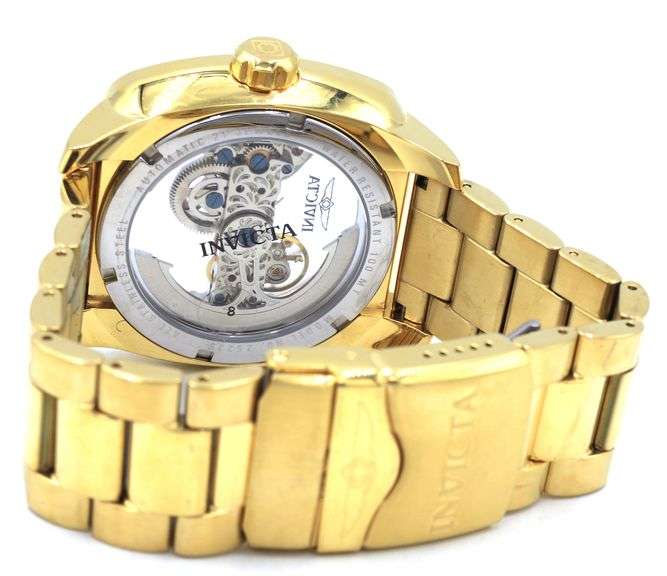 Invicta Aviator Ghost bridge Mechanical Skeleton gold plated watch