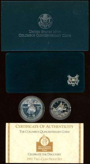 1992 2-Piece Proof Columbus Quincentennary Commemorative Set w/Box & CoA