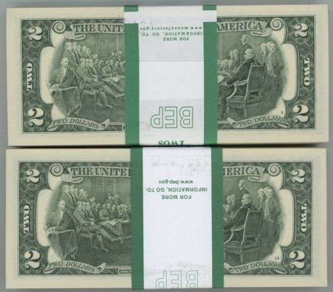 2 Diff Superb Gem CU Bank-Sealed Packs Series 2017-A $2 Bills in Sequence (E & L)