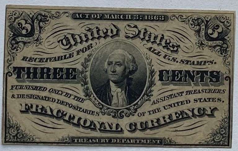 Choice Unc 3 Cent Specimen Fractional Currency Note