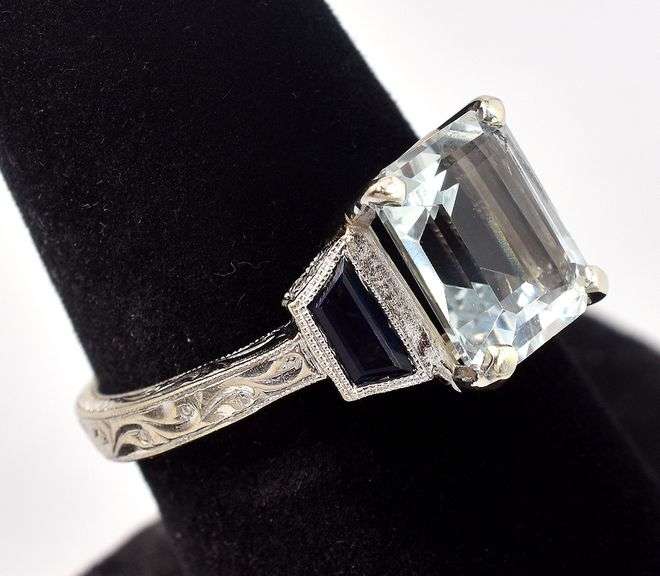 Darling 14K White Gold Blue Topaz and Blue Sapphire Gemstone Ring
