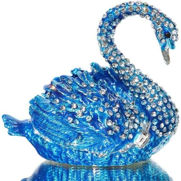Blue Swan Trinket Box Hand-Painted Collectible Ring Holder