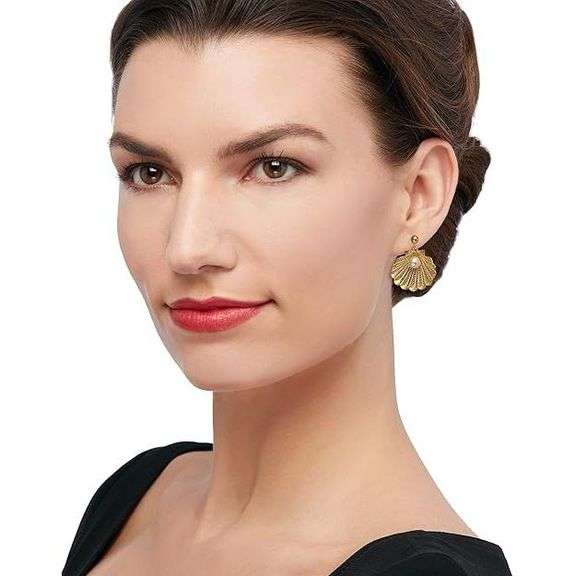 Elegant Italian Pearl Seashell Drop Earrings 18kt Gold