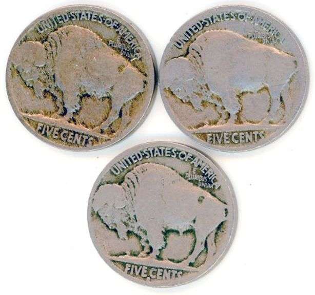 3 Different Buffalo Nickels: 1915, 1916, & 1916-S