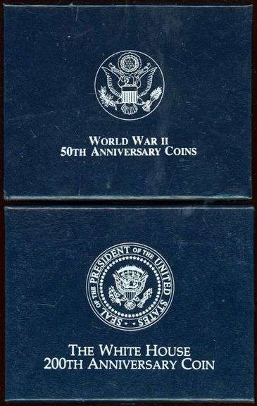 2 Different BU Commemorative Silver Dollars w/Box & CoA: WWII & White House