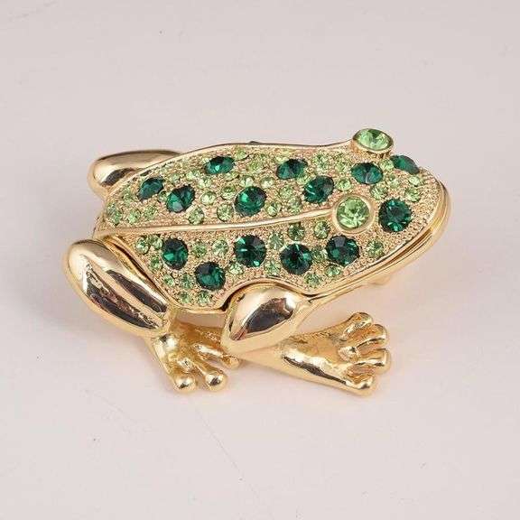 Handcrafted Keren Kopal Gold Frog with Green Crystals