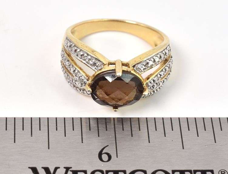 Vermeil Smokey Quartz Gemstone Ring in Sterling Silver