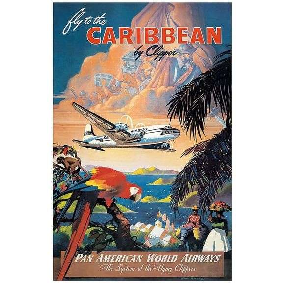 1940s "Fly to the Caribbean" Pan Am Travel Poster by Mark Von Arenburg