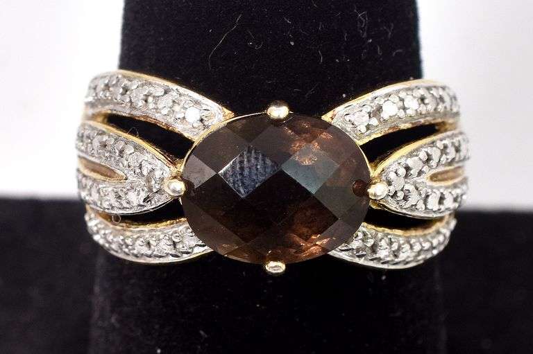 Vermeil Smokey Quartz Gemstone Ring in Sterling Silver