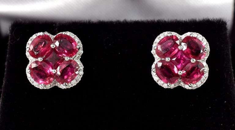 Gorgeous 14K White Gold Pink Topaz Gemstone and Diamond Earrings