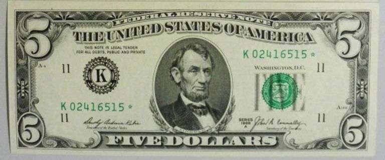 Superb Crisp 1969A $5 Dollar Star Replacement Note Dallas!