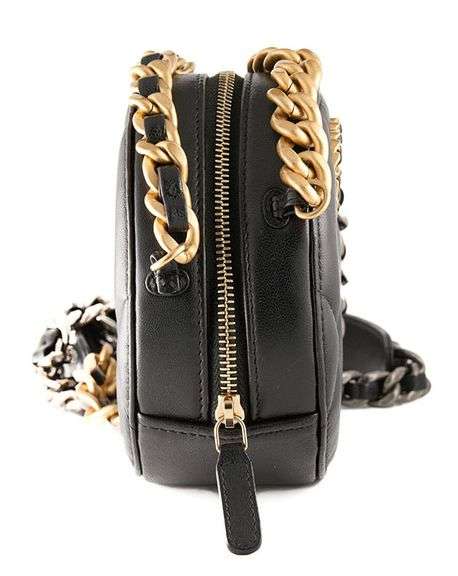 CHANEL, Black Quilted Round Crossbody with Three-Tone Chain Strap w/ Box & Card