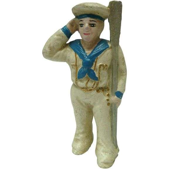 Vintage Saluting Sailor Die-Cast Iron Coin Bank