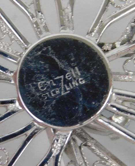 Vintage Sterling Filigree & Blue Gemstone Brooch