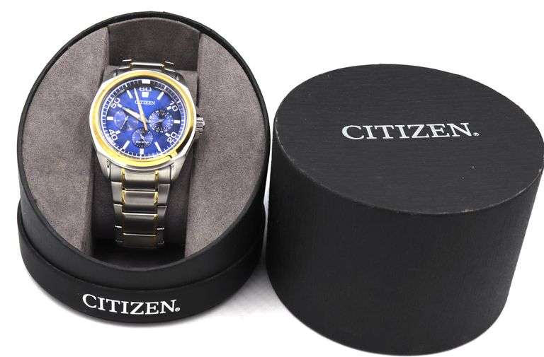 Citizen Eco drive quartz blue dial chronograph watch