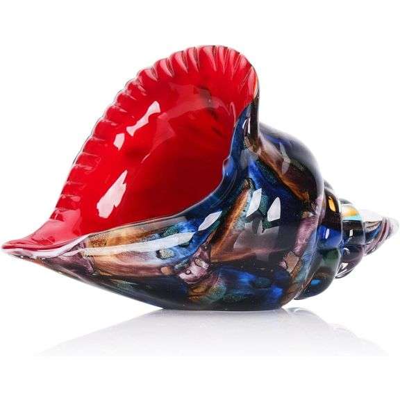 Hand Blown Red Glass Conch Figurine