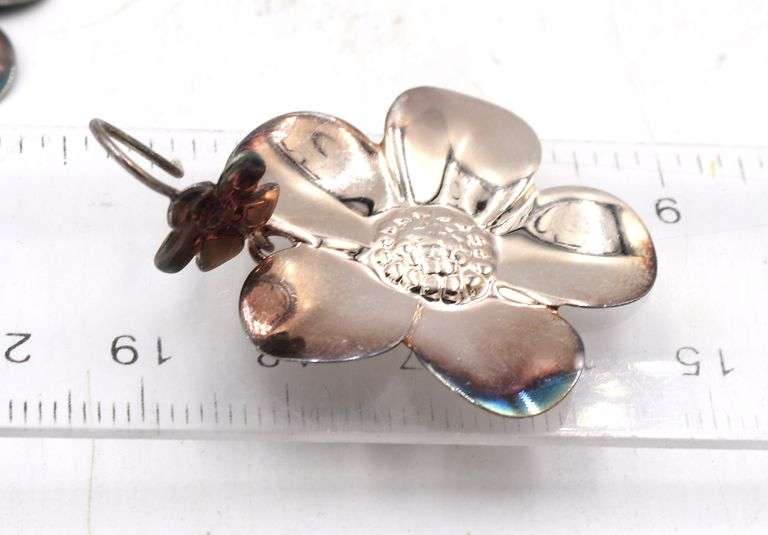 925 Sterling silver flower dangle earrings and ring