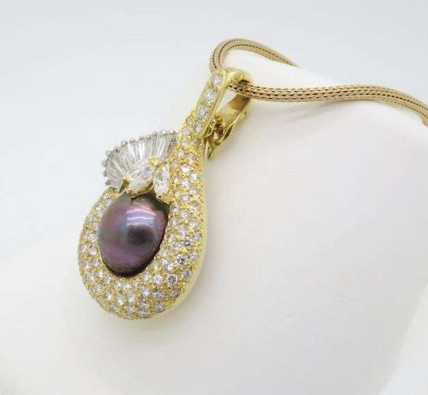 4.22CTW Diamond & Tahitian Pearl Necklace