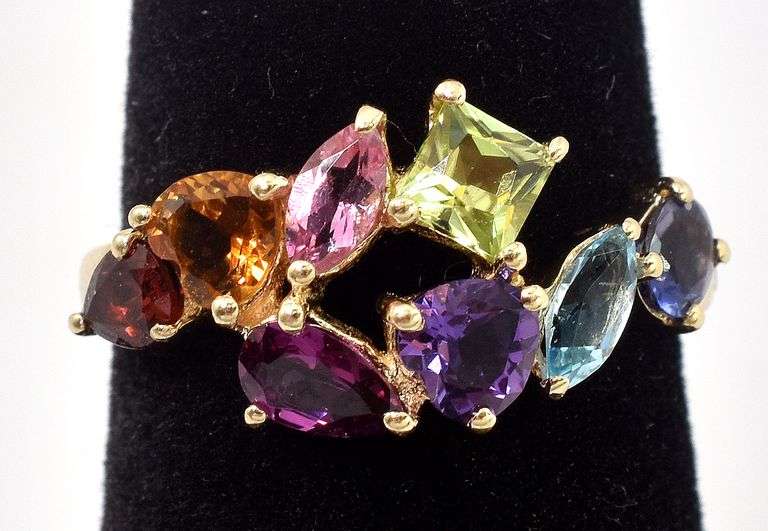 Colorful 14K Yellow Gold Multi-Gemstone Ring