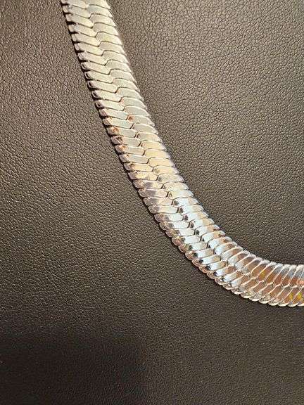 Impressive 57 Gram 14 Kt Tri-Layered .925 Sterling Silver Plate Herringbone Necklace