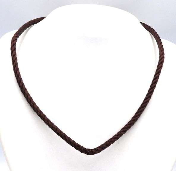 Brown leather necklace with 14kt Yellow gold clasp