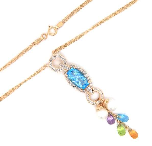 14kt Yellow gold multi gemstone and pearl necklace