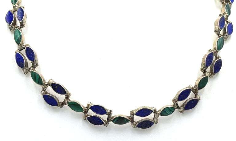 Vintage 925 sterling silver Lapis and turquoise necklace