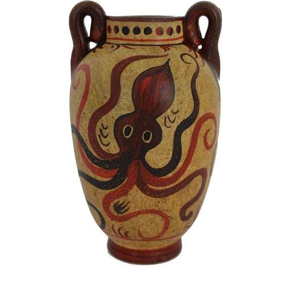 2700 B.C.-1500 B.C. Handmade Minoan Pottery with Octopus
