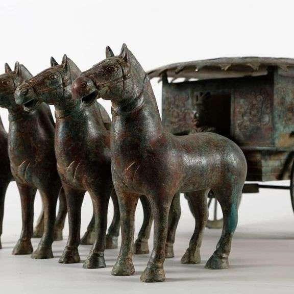 Large Bronze Vintage Horse-Drawn Carriage Qing Dynasty