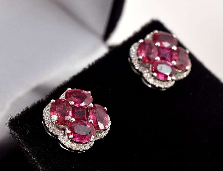 Gorgeous 14K White Gold Pink Topaz Gemstone and Diamond Earrings