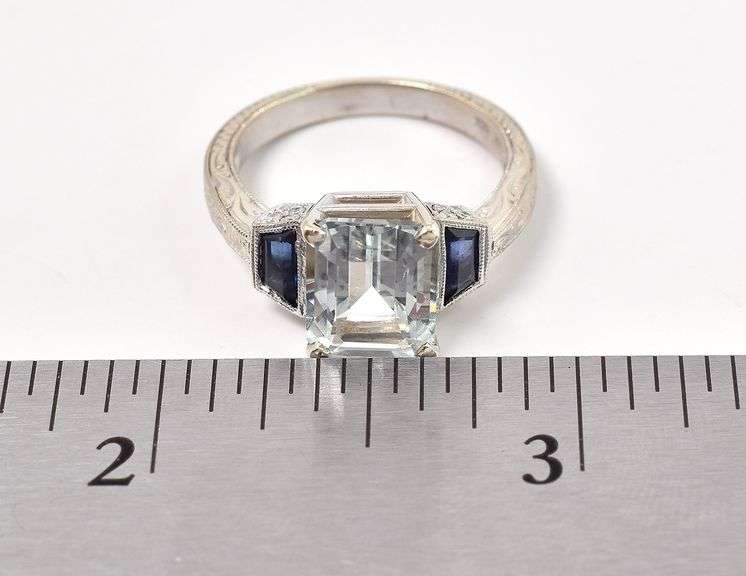 Darling 14K White Gold Blue Topaz and Blue Sapphire Gemstone Ring